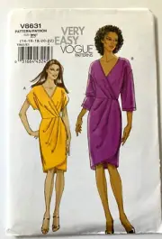 Very Easy Vogue Pattern V8631 Wrap dress Sz 14-22 FF Uncut