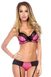 Tease Fringe Bra & Cutout Panty & Garter Set Fantasy Lingerie