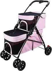 2 Layers pet Stroller for Dogs and Cats,4 Wheels pet pram cart,Foldable pet Trolley,Shock Absorber Swivel Front Wheel,Rear Wheel with Foot Brakes,Cabin with Front Zipped mesh Door
