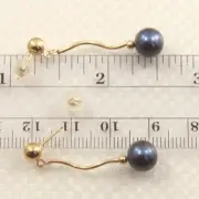 14k Yellow Gold Spiral Tube Black Cultured Pearl Dangle Stud Earrings