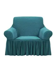 [SOGA] 1-Seater Sofa Cover with Ruffled Skirt Couch Protector in Blue