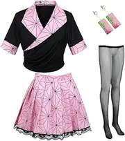 [ATEOVE] Tanjirou Cosplay Dress Agatsuma Shinobu Uniform Dress Skirt Suit Full Set with Stockings Earrings