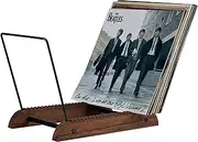 Extra-Large Vinyl Record Storage Holder Modern Album Display Solid Wood Stand with Black Metal Rack Home Decor Organizer for Vinyl Record, Holds up to 75 Albums, 14.2''L x 8.1''W x 10.7''H