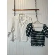 NWT American Eagle Flowy Button Down Shirt & Smocked Puff Sleeve Top Bundle S