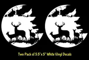 Wolf Howling Deer Family Scene Two Pk 5" White Vinyl Decals Car Truck Windows