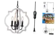 4-Light Plug in Chandelier with 16.4ft Cord,Dimming and Timer Switch,Orb Wood