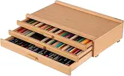 VISWIN Upgraded 3-Drawer Wood Artist Supply Storage Box with Removable Dividers, Premium Beech Wood Art Storage Box, Portable Organizer Box for Paints, Pastels, Pencils, Brushes and Art Supplies