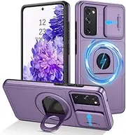 DUEDUE for Samsung Galaxy S20 FE Case Magnetic[Compatible with Magsafe], Built-in Slide Camera Cover Shockproof Heavy Duty Protective Kickstand Phone Case for Samsung S20 FE 4G/5G, Purple