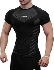 [Lingt Chic] Men's Compression Shirt - Short Sleeve Elastic T-Shirt Gym Workout Tops