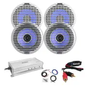 Kicker 6.5" 130 Watt LED Speakers (Qty 4), Amplifier w/Kit, Bluetooth Adapter