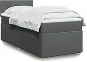 vidaxl Box Spring Bed - Dark Grey King Single with Pocket Spring Mattress, LED Ambient Lighting & Washable Topper