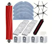 18pcs Roborock S7 MaxV Ultra/S7 Pro Ultra Accessories Kit: 1 Main Brush, 4 Mop Cloth, 4 Filter, 4 Side Brush, 4 Dust Bags, 1 Self-Cleaning Brush