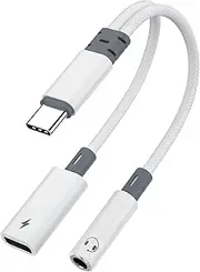 [Vcddom] USB c to 3.5mm Headphone and Charger Adapter, 2 in 1 USB C to Aux Audio Jack with 60W PD Fast Charging Dongle Cable Cord Compatible with iPhone 16/15, Galaxy S25/S24/S23, Google Pixel 9/8/7
