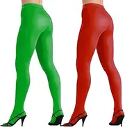 [UILYNIU] 2 Pairs of Semi-Opaque Colourful Tights for Women, Leggings Tights Christmas, Green Red Tights, Christmas Tights for Cosplay Parties, Elf, Christmas, Carnival, Theme Party