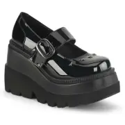 Demonia Shaker-23 Gothic Punk Wedge Platform Shiny Mary Jane Shoes
