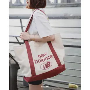 NEW BALANCE TOTE 玫瑰紅 濃可可 美式LOGO 大容量 帆布手提袋 購物袋【LAB23027】