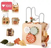 5-in-1 Wooden Activity Cube – Montessori Learning Toy for Toddlers (Ages 1-3