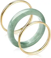 [SHASIGI] Good Luck Jade Gemstome Wealth AAA Genuine Jadeite Stackable Rings for Women Authentic Healing Plated Gold Real Nature Crystal Jewelry Gifts