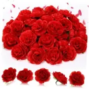50 Pcs Artificial Flowers, 3.2 Inches Silk Rose Head Flowers Fake No Stem Red