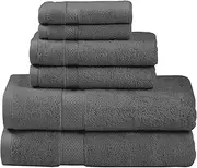 LINENOVA 100% Combed Cotton 650GSM Bath Towel Set of 6 - Includes 2 Bath Towels, 2 Hand Towels, 2 Face Washers, Super Soft Highly Absorbent Towels for Bathroom, Gym, Hotel - Charcoal
