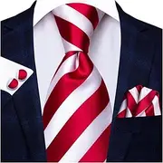 [VSOLS] Men's Blue Black Striped Tie 3.4" Tie Pocket Square Cufflinks Wedding Party Silk Tie Set (Color : SN-0242, Size : 59.06 * 3.35in)