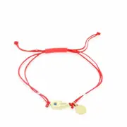 Stainless Steel Yellow Gold-Tone Red Cord Hamsa Hand Adjustable Bracelet