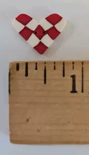 Just Another Button Company RED & WHITE CHECKED HEART Polymer Clay Cross-Stitch