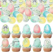 Gyufise 50Pcs Edible Easter Eggs Cupcake Toppers Edible Spring Happy Easter Eggs Cupcake Picks Wafer Paper Day Cake Toppers for Spring Birthday Baby Shower Party Supplies