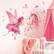 Unicorn Wall Decal, Unicorn Wall Stickers Girls Room Decor Wall Decals Butterfly Fairy for Girls Birthday Party Kids Baby Bedroom Bathroom Living Room