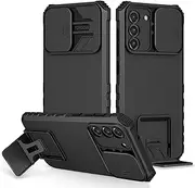 [Draamvol] for Samsung Galaxy S21 FE Case with Slide Camera Cover Shockproof Kickstand Military Grade Lens Protection Soft TPU Bumper Hard PC Back Case for Samsung S21 FE Phone Case,Black