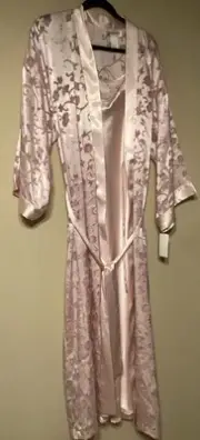 Natori Womens Pink Birds and Floral Print Slip Dress and Robe Size Medium