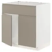 METOD base cabinet f sink w 2 doors/front, white/Upplöv matt dark beige, 80x60x80 cm