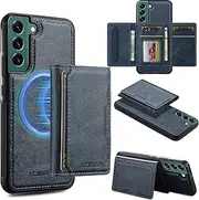 [GoshukunTech] for Samsung Galaxy S24 Plus 5G Wallet Case with Card Holder,for Samsung S24 Plus Magnetic Case[Detachable Card Pocket] Leather Flip Cover[Support Magsafe or Wireless Charging]-Navy Blue