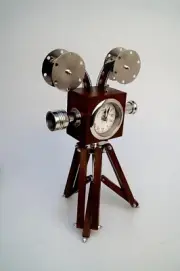 Vintage Tripod Table Clock Studio Projector Clock Brown Wooden Table Clock Home