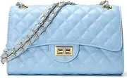[DIUY] Quilted Leather Crossbody Bags for Women Trendy Ladies Shoulder Purse Satchel HandBag with Chain Strap, Blue