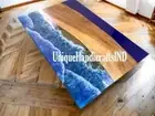 Personalized Blue Ocean Resin Table Tops/ Walnut Epoxy Table, Epoxy Resin Table