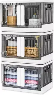 3 Pack 19 Gallon Stackable Storage Bins Closet Organizer Plastic Container Box