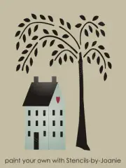 2 pc Willow Tree 5" Tall STENCIL Country Folk Art Saltbox Home DIY Craft Signs