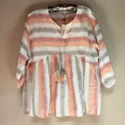 Crescent Womens Striped Peasant Top Blouse Small Orange White 3/4 sleeve New