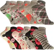 [Pinochukka] Women's Anklet Socks 3 Pairs Multipack Anklet Socks Trainer Liner Anklet Floral Dots Animal Designs, Multicoloured, One size