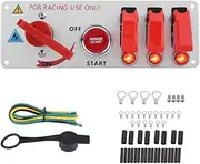 Racing Car Ignition Switch Panel Engine Start LED Push Button Toggle Panel Control Improves Efficiency Red Silver 12V Professional Racing Car