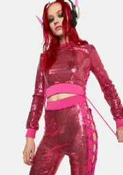 Fuchsia Fancy Like Sequin Pants Set