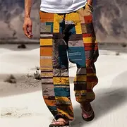 Stripe Casual Men's 3D Print Pants Trousers Outdoor Street Going out Polyester Yellow Purple Orange S M L Mid Waist Elasticity Pants