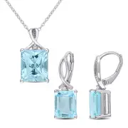 Amour Silver Sky Blue & White Topaz Solitaire Pendant, Chain & Earrings Set