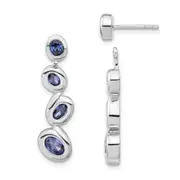 Sterling Silver Polished Blue Cz Dangle Post Earrings