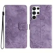 For Samsung Galaxy S22 Ultra 5G Shockproof Case Imprinted Leather Wallet Case Skin-Touch Phone Cover