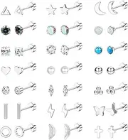 [Kakonia] Hypoallergenic Flat Back Stud Earrings for Women Men Surgical Stainless Steel Earrings Set for Sensitive Ears Cartilage Earring Small Flatback Studs Earrings Stacks Screw Back Earrings Piercing