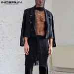 INCERUN男士休閒網紗鏤空透明長袖高領上衣