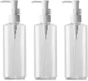 3PCS 200ml / 6.6oz Empty Clear Plastic Flat Pump Cleansing Oil Bottles with Snap Lock Refillable Travel Sample Packing Makeup Cosmetic Lotion Pump Dispenser Container Storage Pot Jar