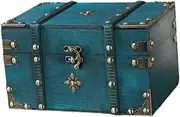 Generic Treasure Chest Decorative Trunk Wooden Women Unique Prop Keepsakes Box Creative Vintage Style Decorative Storage Box, Green No Lock